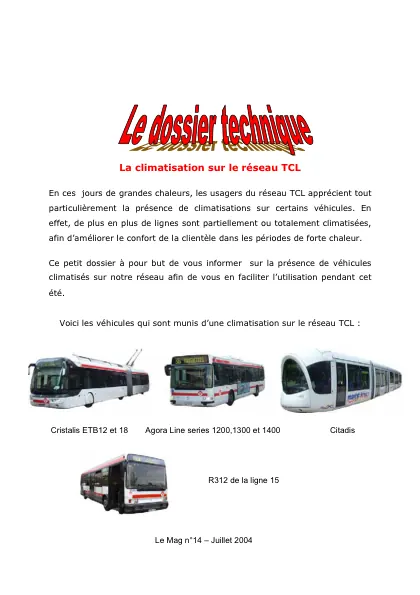Couverture – La climatisation sur le réseau TCL